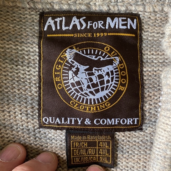 Atlas for Men Medium Knit Men's Tan/Gray Long Sleeve Zip Up Cardigan Size 3XL - Picture 2 of 12